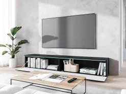 Szafka RTV DONNA 180 czarny grafit/czarny MDF wzór jodełka