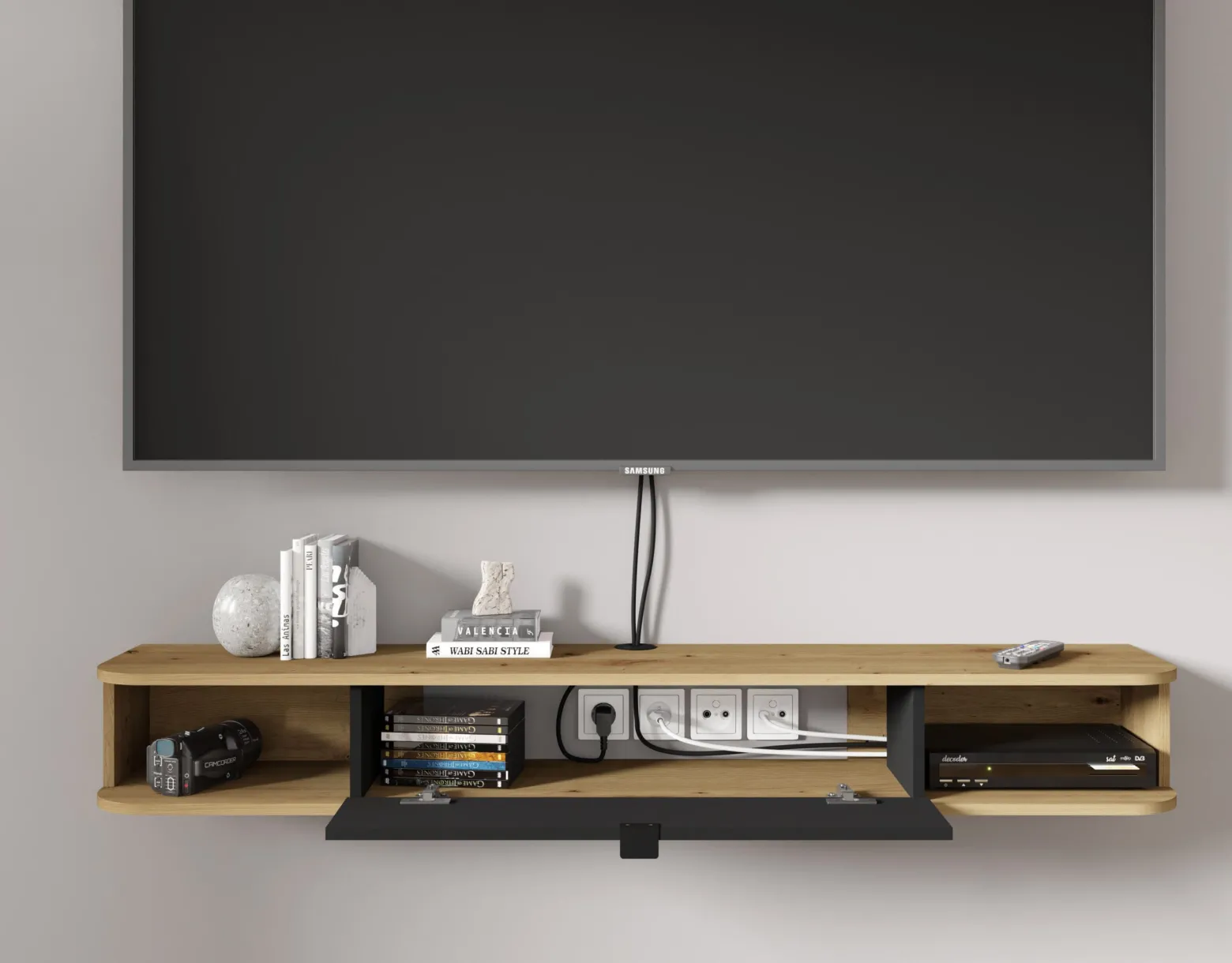 Szafka RTV ICARUS 156 dąb artisan / czarny mat