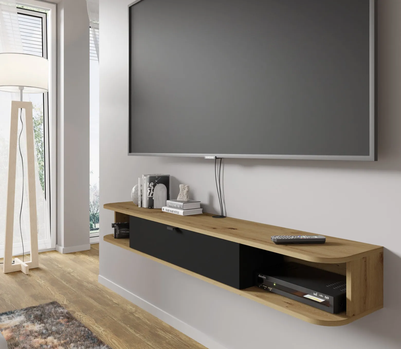 Szafka RTV ICARUS 156 dąb artisan / czarny mat