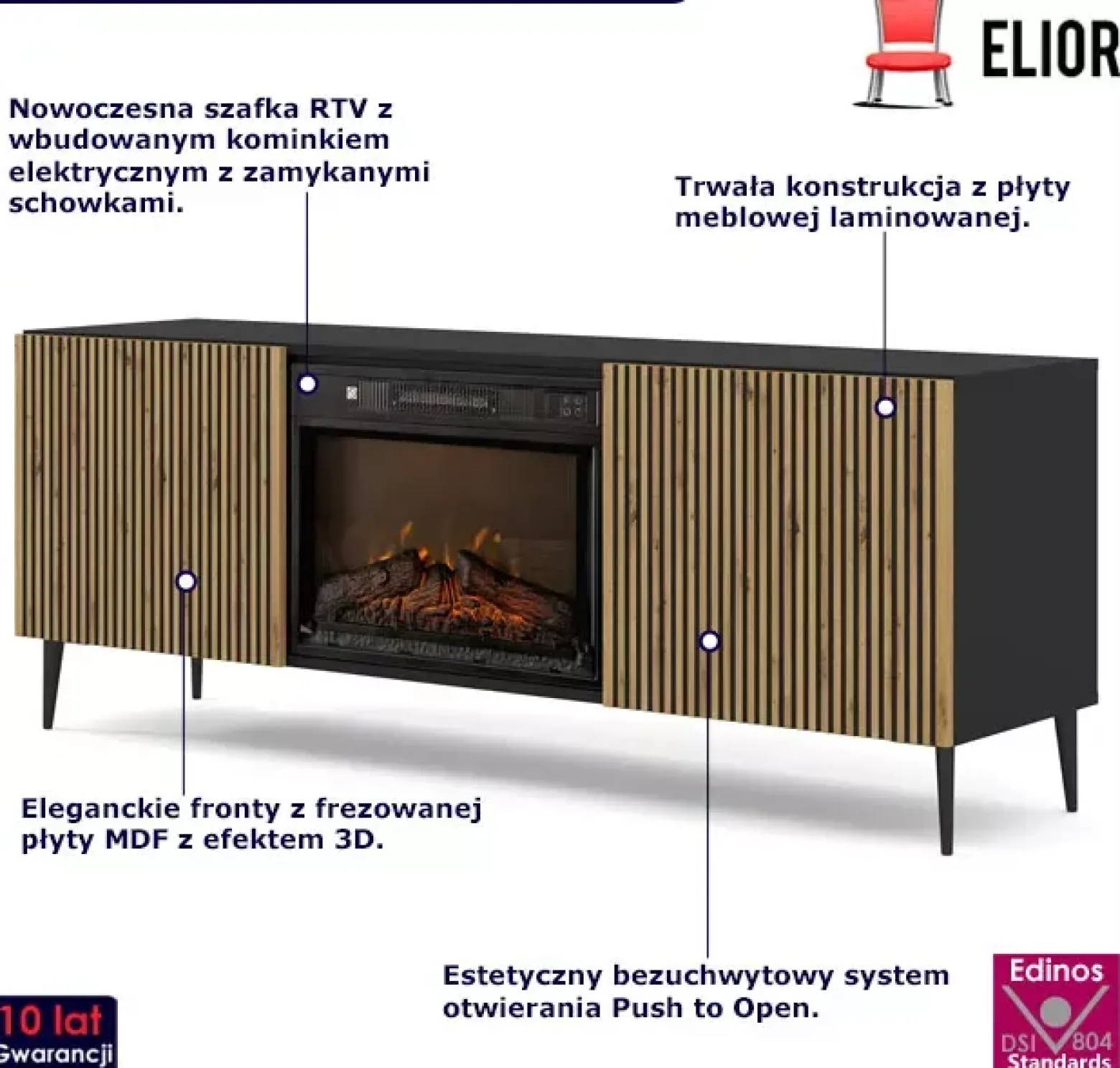 Szafka RTV z frezowanym frontem i kominkiem - Lurix