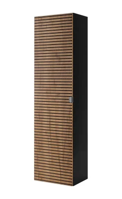 Szafka łazienkowa, matowa czerń, 35 x 136 x 27 cm, uchwyt srebrny