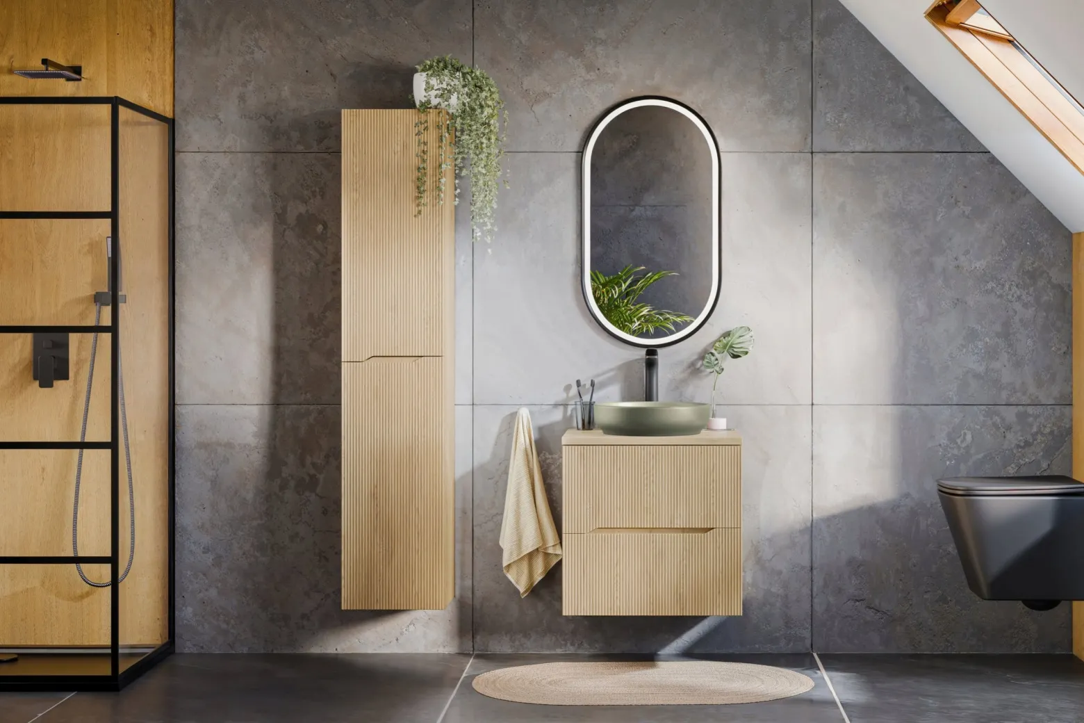Szafka łazienkowa NORDIC CREMONA 60 cm dąb cremona ryflowana nowoczesna