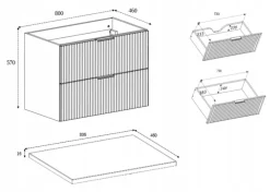 Szafka Łazienkowa Wisząca Pod Umywalkę Flisan 80X46 Cm Z Blatem Dąb Mdf