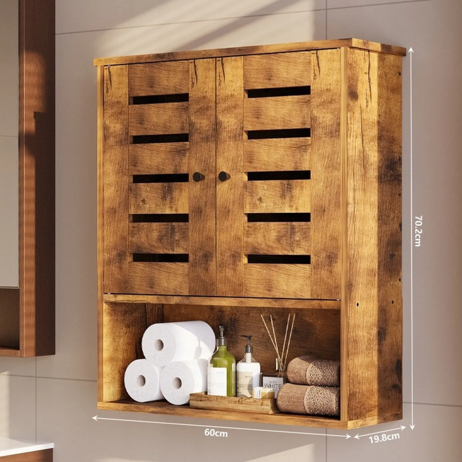 Szafka łazienkowa wisząca rustykalny brąz półka słupek ścienna loft 60 cm