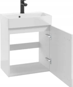 Szafka łazienkowa wisząca z umywalką 60x50cm Biała czarny uchwyt