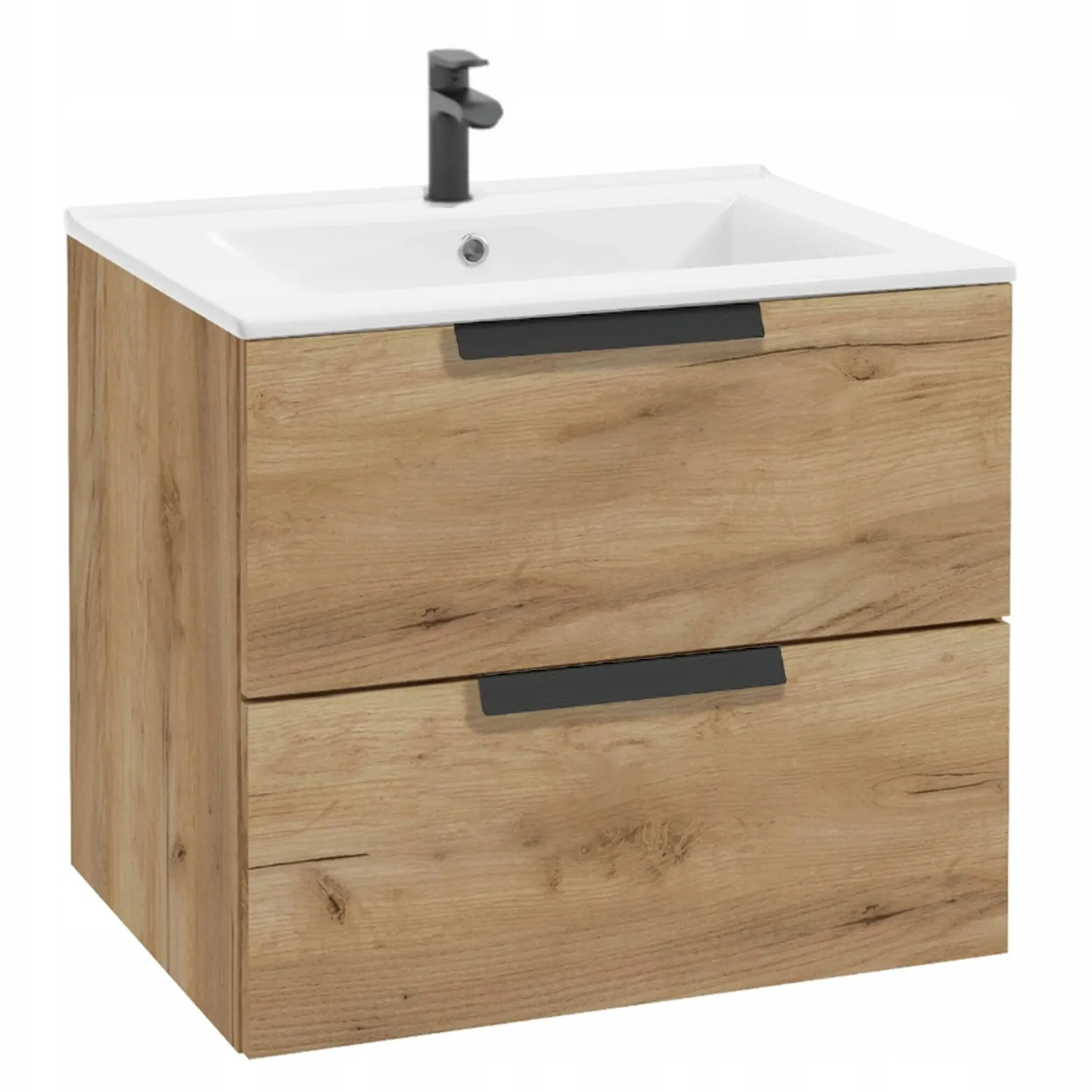 Szafka Łazienkowa 60 x 46 cm Dąb Craft Złoty Wisząca Szuflady z Umywalką