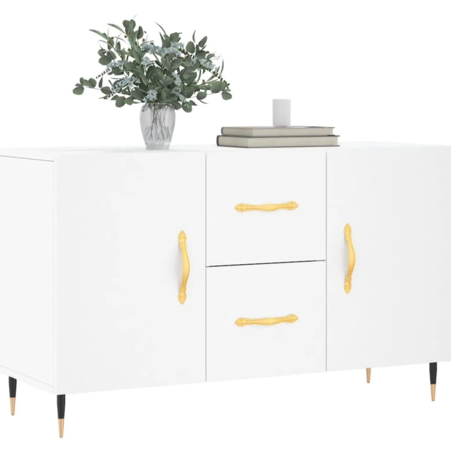 Szafka Biała z Drzwiami z Szufladami 100x36x60 cm do Salonu Pokoju