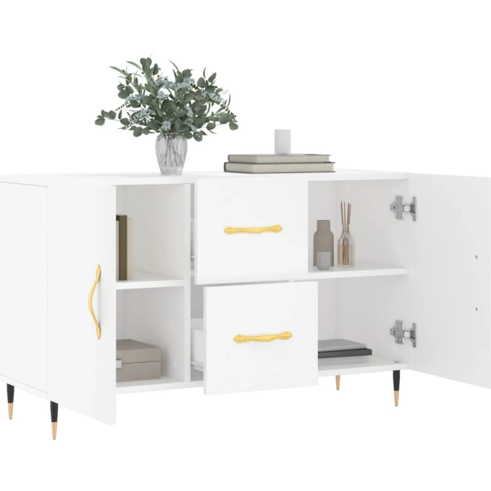 Szafka Biała z Drzwiami z Szufladami 100x36x60 cm do Salonu Pokoju