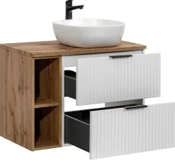 Szafka 60 cm ADEL WHITE z umywalką SMILE, blatem i regałem
