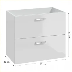 Szafka do Łazienki Biała pod Umywalkę 80 x 40 cm Połysk Wisząca 2 Szuflady