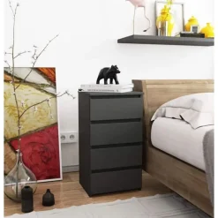 Szafka do sypialni, STILO, 4 szuflady, 40x35x74, grafit, mat | TYLETEGOTU