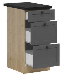 Szafka kuchenna dolna Junona Line 40 cm z szufladami grafitowa z blatem