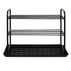 Szafka na buty półka regał obuwie czarna + ociekacz mata organizer metalowy