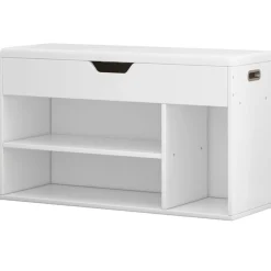 Szafka na buty z siedziskiem drewniana schowek 3 półki otwierana biała 80cm