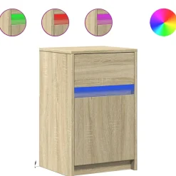 Szafka Nocna Stolik Komoda Brązowa z Szufladą z LED Do Sypialni 38x34x61 cm