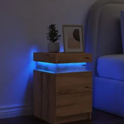 Szafka Nocna Stolik Komoda Szara z Szufladą z LED Do Sypialni 35x39x55 cm