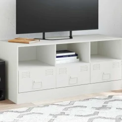 Szafka Pod Telewizor Biała Półka Szafka RTV Stalowa 99x39x44 cm