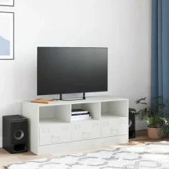 Szafka Pod Telewizor Biała Półka Szafka RTV Stalowa 99x39x44 cm
