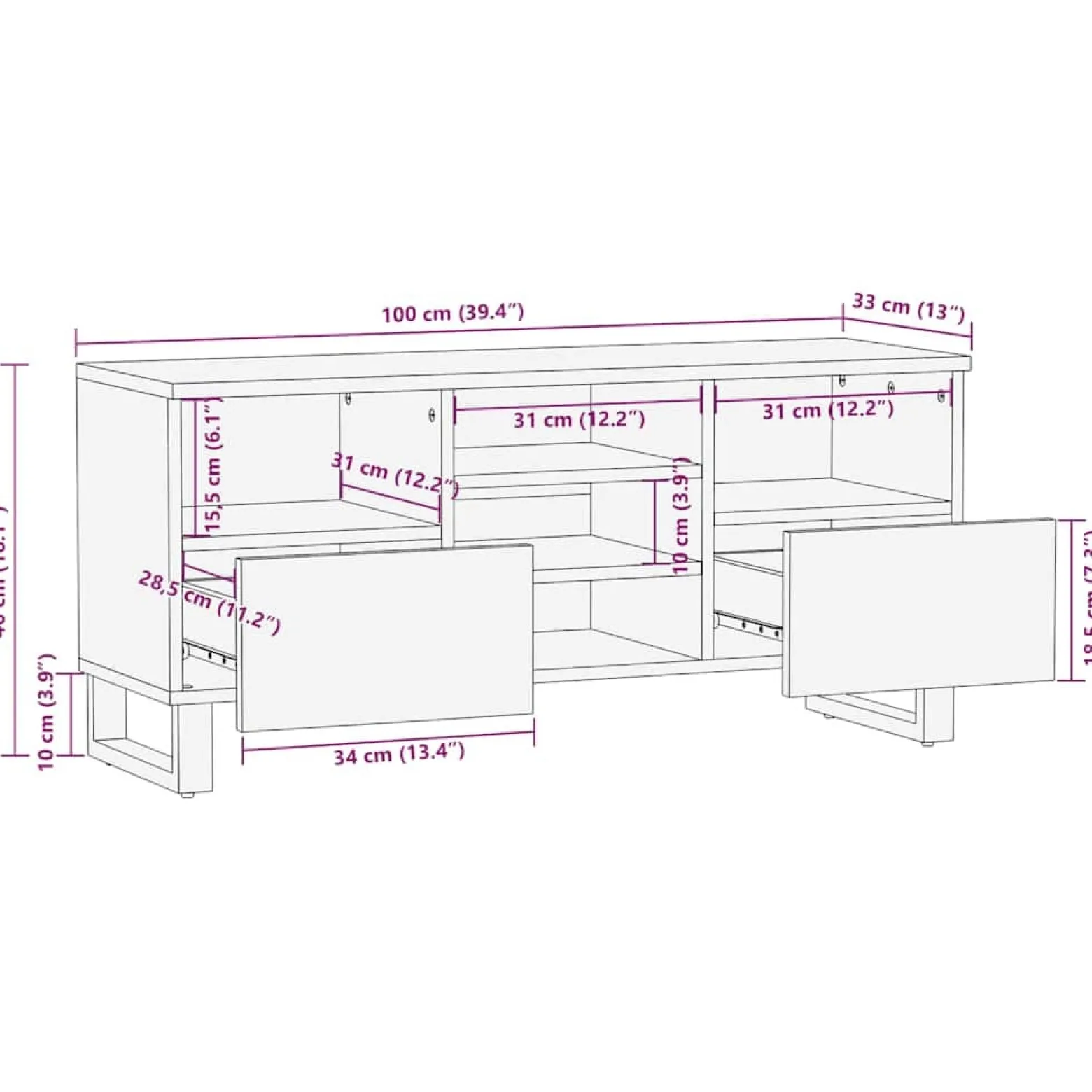 Szafka pod telewizor czarna 100x33x46 cm lite drewno mango