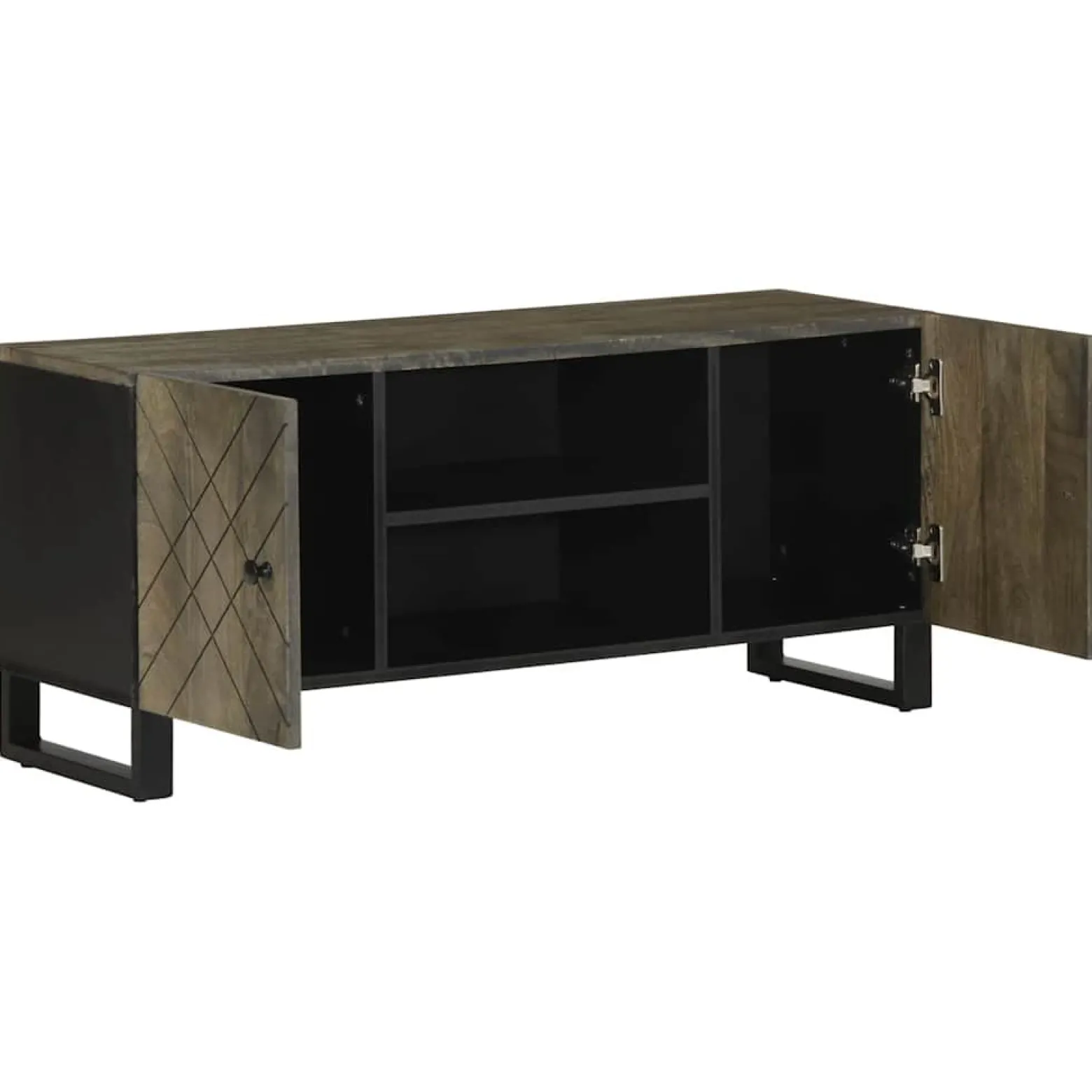Szafka pod telewizor czarna 105x33x46 cm lite drewno mango