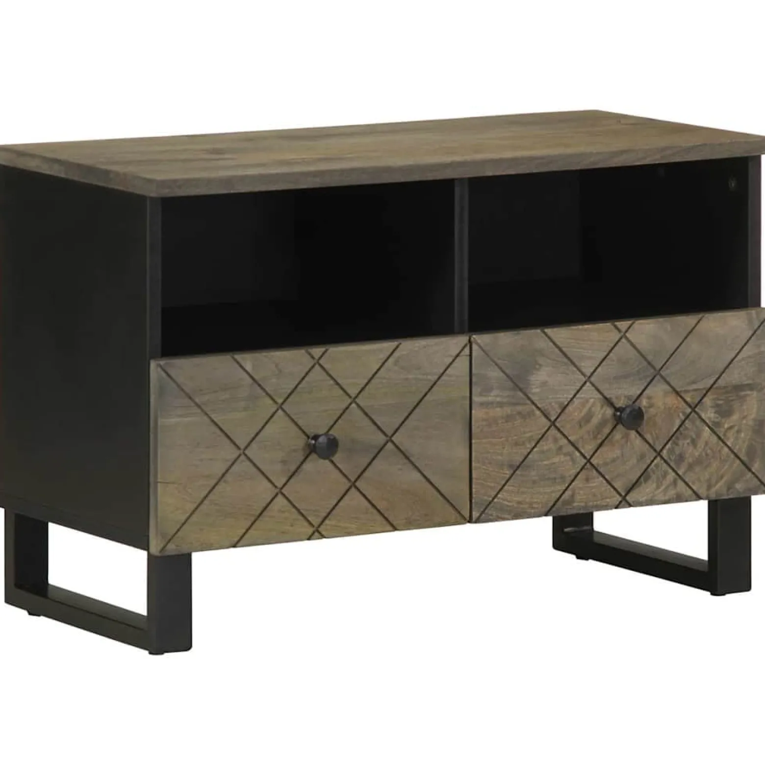 Szafka pod telewizor czarna 70x33x46 cm lite drewno mango