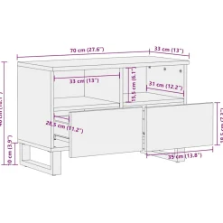 Szafka pod telewizor czarna 70x33x46 cm lite drewno mango