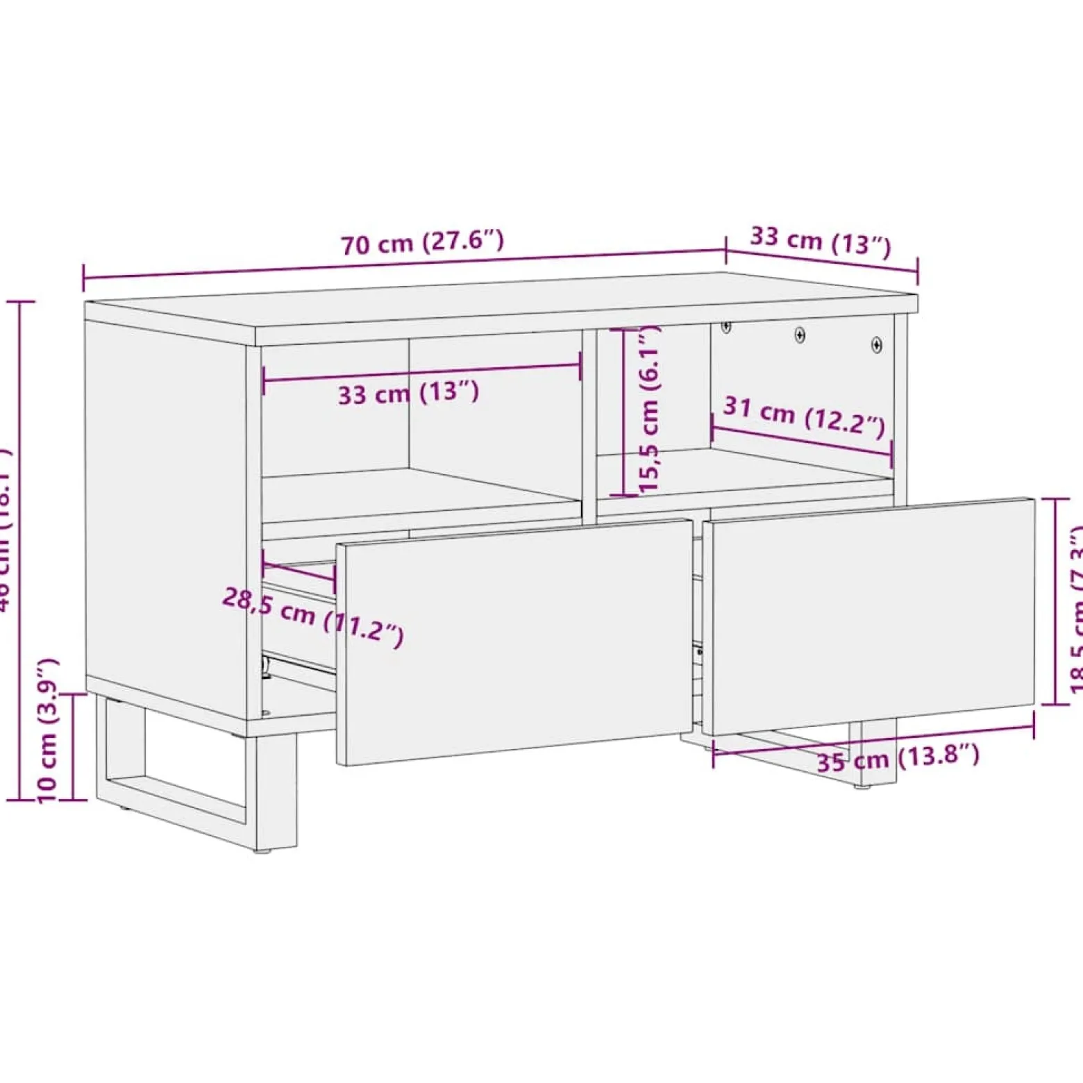 Szafka pod telewizor czarna 70x33x46 cm lite drewno mango