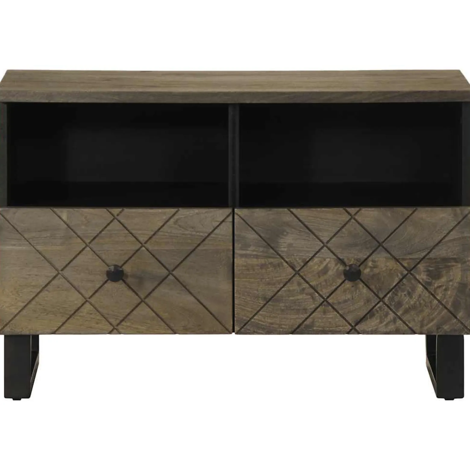 Szafka pod telewizor czarna 70x33x46 cm lite drewno mango