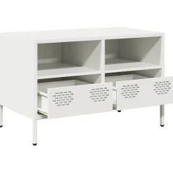 Szafka Pod Telewizor Półka Stolik RTV Biały Stal 68x39x43.5 cm