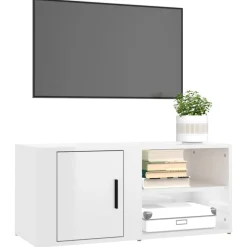 Szafka Pod Telewizor Szafka RTV Komoda Biały Połysk 80x31,5x36 cm