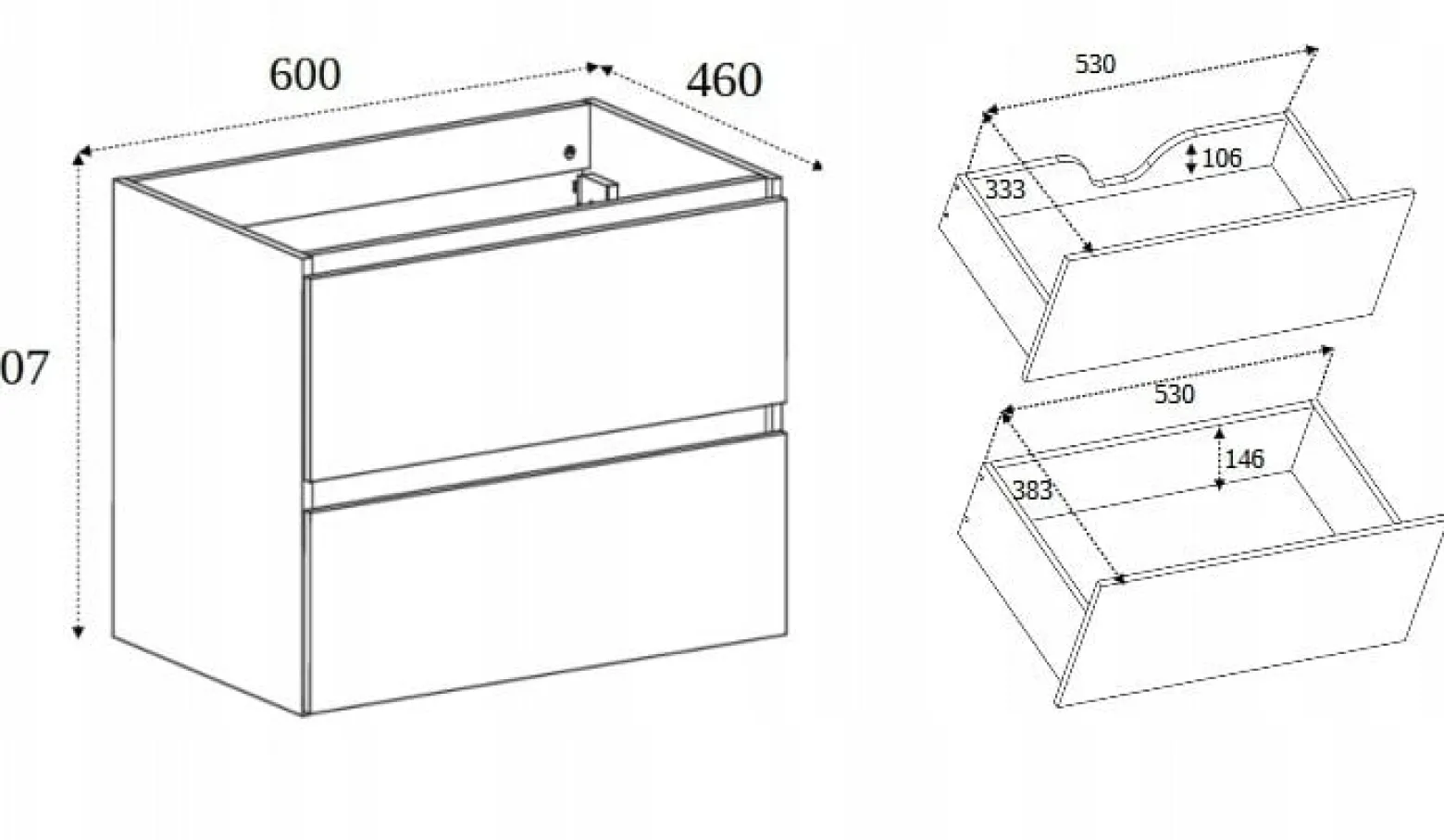 Szafka Pod Umywalkę 60 cm Dąb Jasny Wisząca 2S SIMPLE