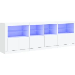 Szafka Regał Biała LED z Drzwiami Szklanymi 202x37x67 cm do Salonu