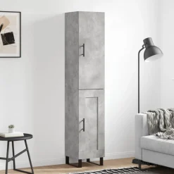 Szafka Regał Komoda Szara Beton z Drzwiami 34.5x34x180 cm do Salonu Pokoju