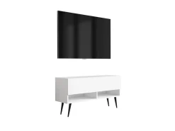 Szafka RTV Biały Mat, nogi pochyłe czarne, 100 x 32 x 52 cm