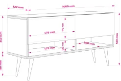 Szafka RTV Biały Mat, nogi pochyłe czarne, 100 x 32 x 52 cm