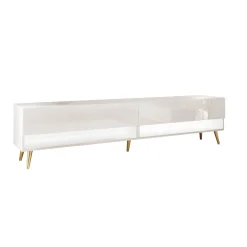 Szafka RTV CALANTE 180 cm LED biały połysk nogi skośne złote