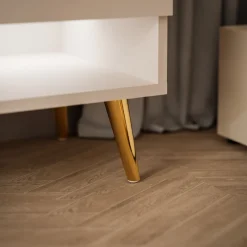 Szafka RTV CALANTE 180 cm LED biały połysk nogi skośne złote
