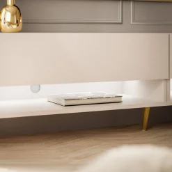 Szafka RTV CALANTE 180 cm LED biały połysk nogi skośne złote