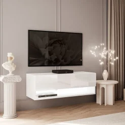 Szafka RTV CALANTE 90 cm z led podwieszana biały połysk