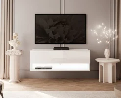 Szafka RTV CALANTE 90 cm z led podwieszana biały połysk
