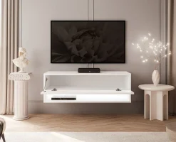 Szafka RTV CALANTE 90 cm z led podwieszana biały połysk