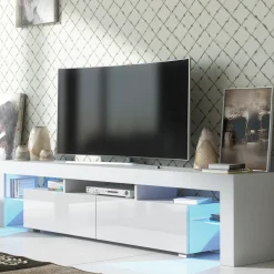 Szafka RTV 200cm ONE FURNITURE - Biały Laminat & Połysk