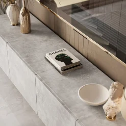 Szafka RTV COLGANTE BETON 200 cm na czarnych nóżkach