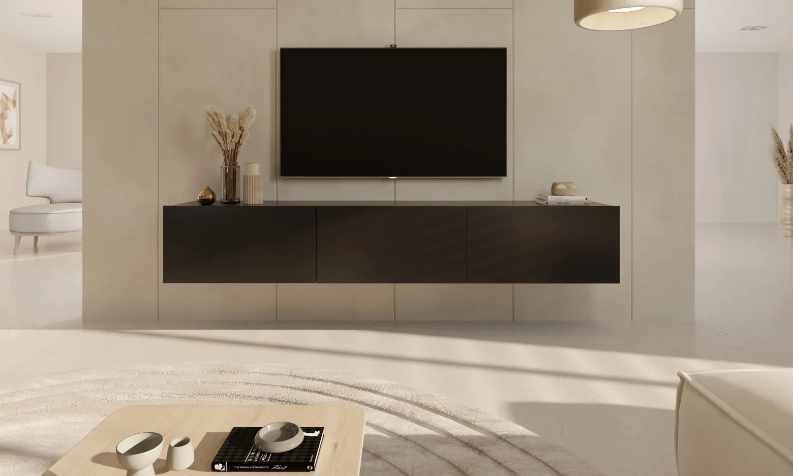 Szafka RTV Dallas 180 cm wisząca z 3 drzwiami czarna