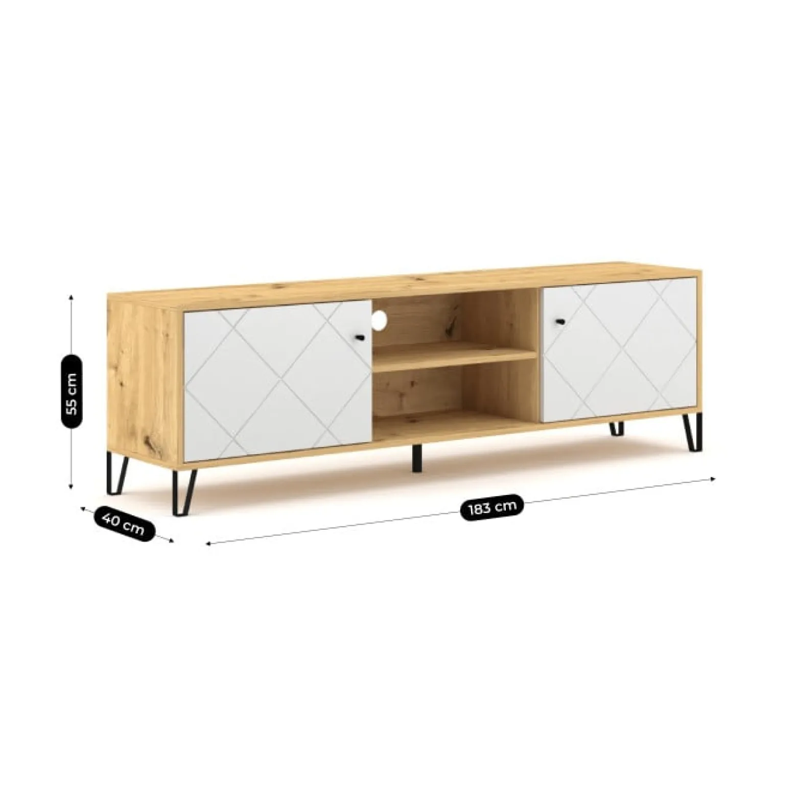 Szafka RTV do Salonu BACARDI 183 cm Dąb artisan/biała do Salonu Nowoczesna