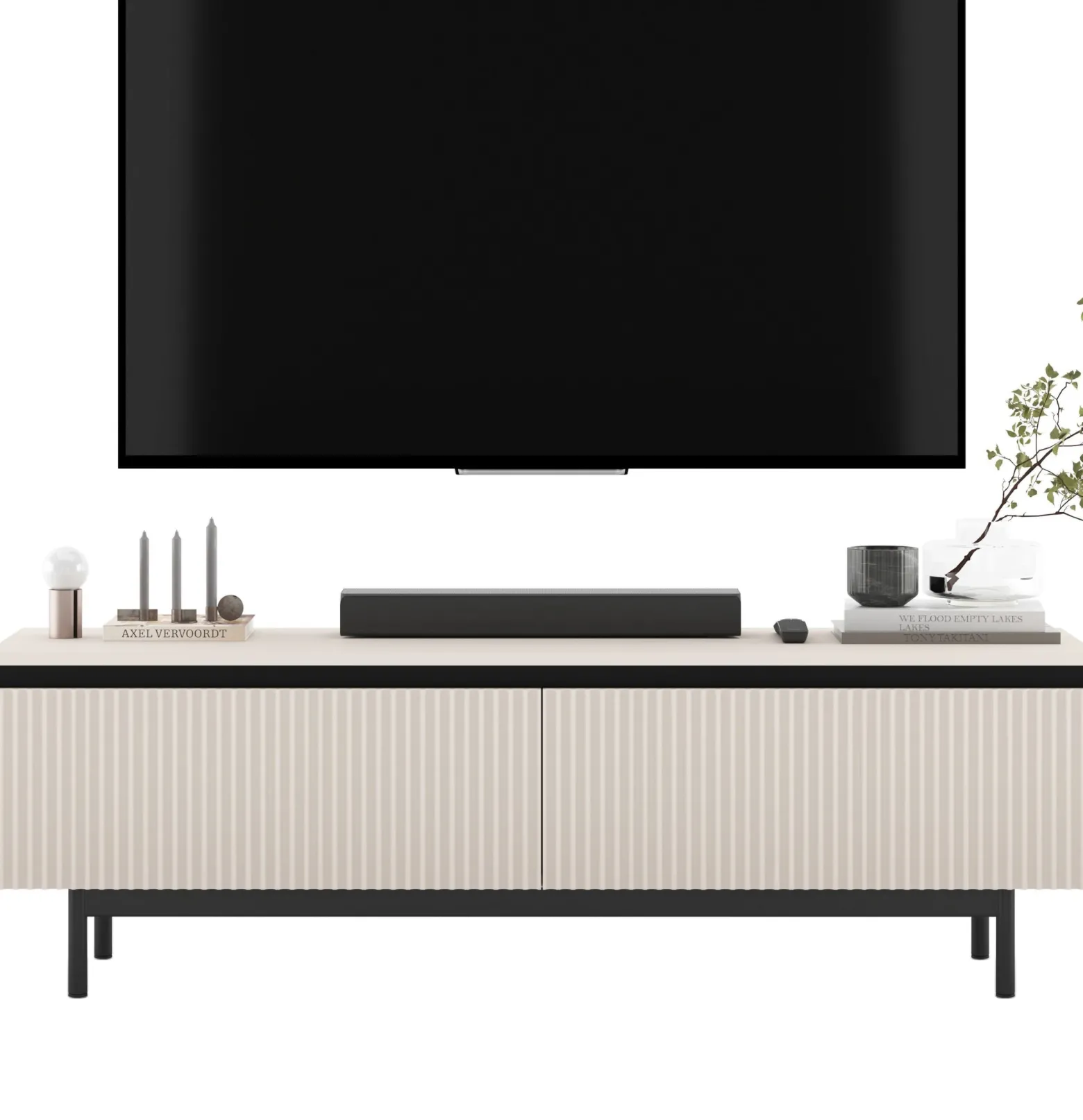 Szafka RTV Glamour Kaszmir mat Komoda RTV ryflowane fronty 140 cm Rama