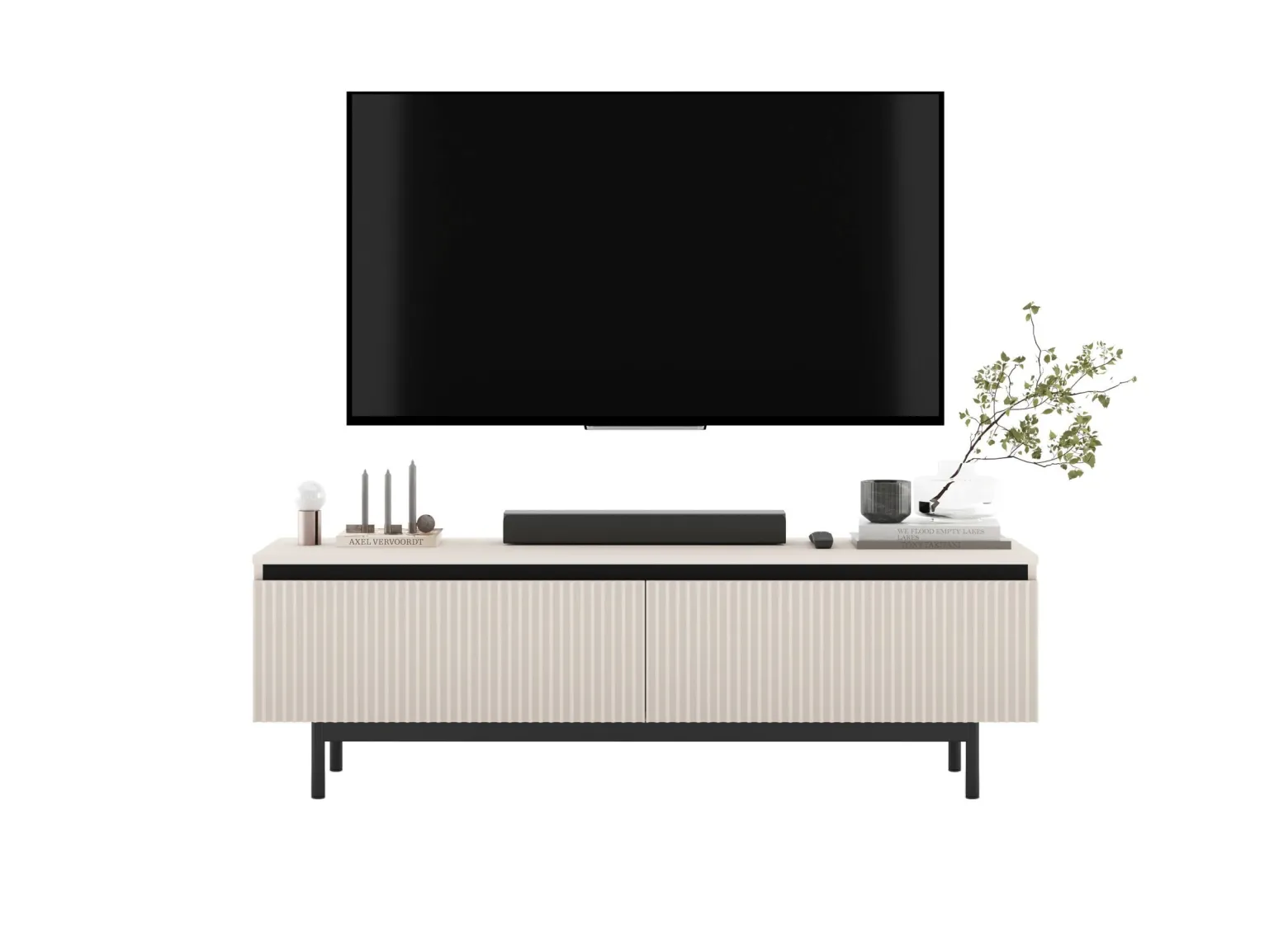 Szafka RTV Glamour Kaszmir mat Komoda RTV ryflowane fronty 140 cm Rama