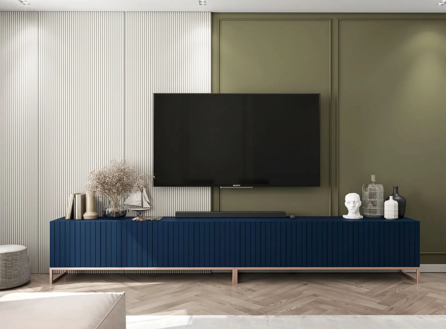 Szafka RTV Glamour Komoda RTV Granatowy MAT 300 cm
