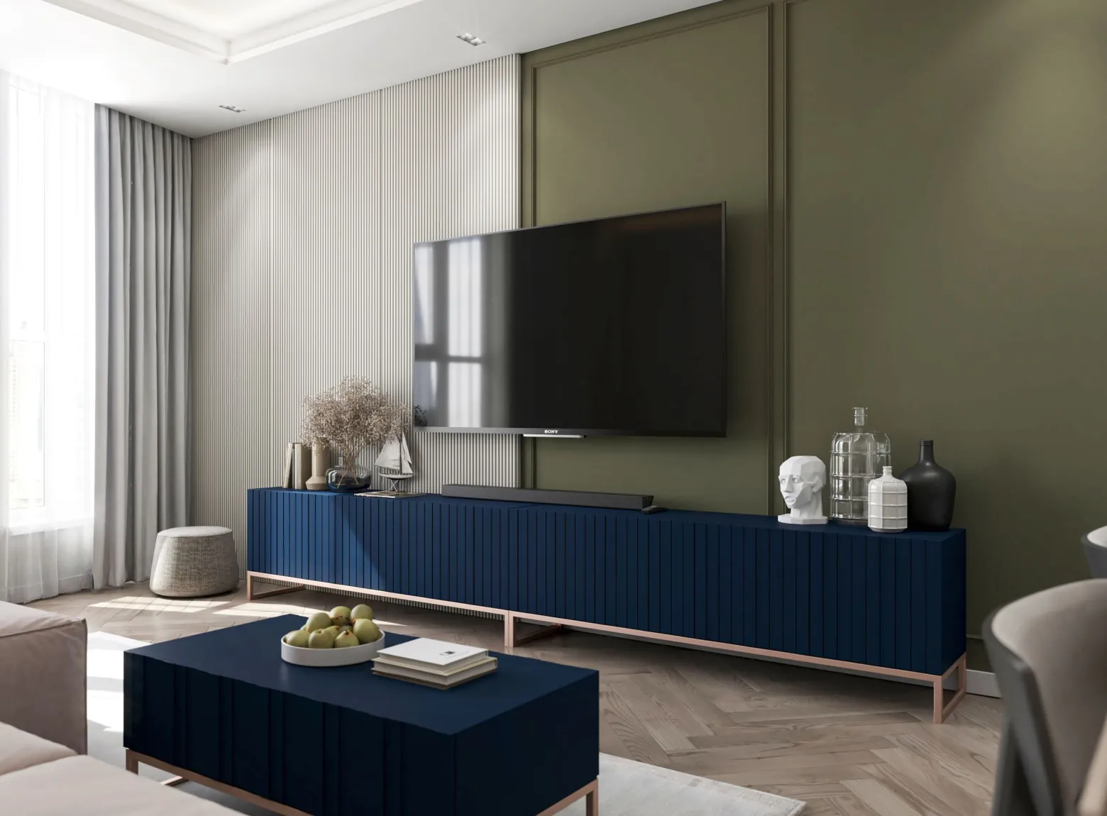 Szafka RTV Glamour Komoda RTV Granatowy MAT 300 cm