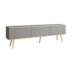 Szafka RTV ORO MDF 175 szare prążkowane fronty + złoty z zło